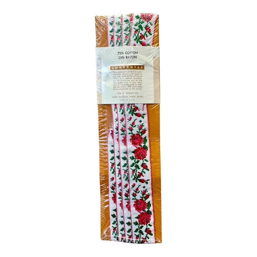 Vintage 1960s Wrights Perma-Trim Embroidered Floral Boho Fabric Trim 2 Yards
